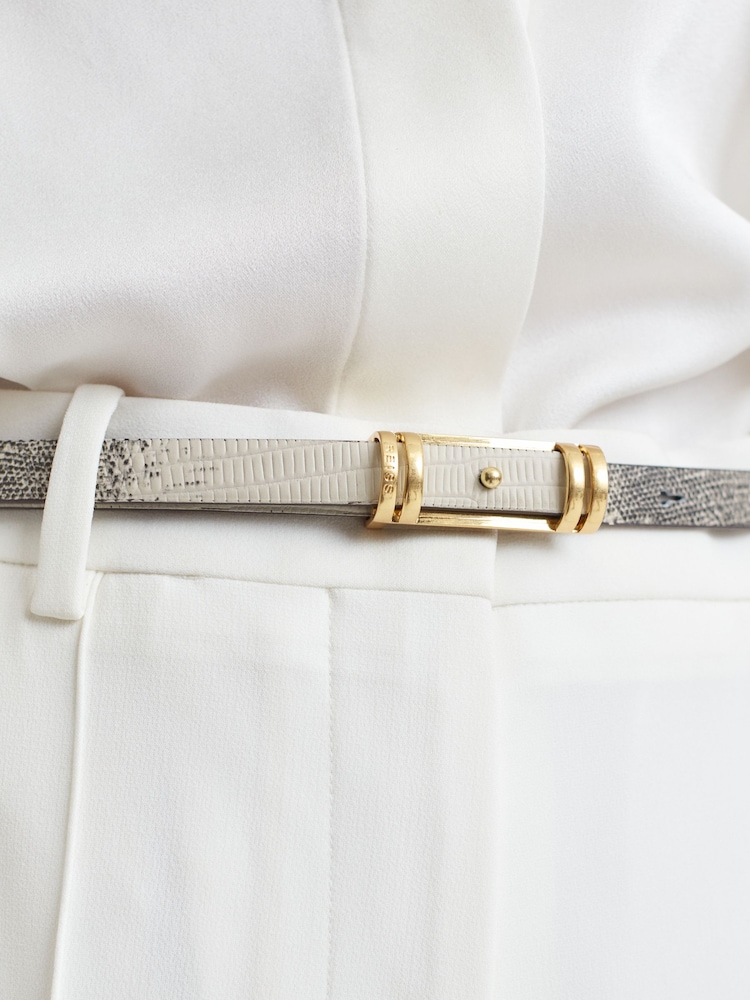 Reiss White/Grey Jasmine Leather Snake Print Belt - Image 2 of 5