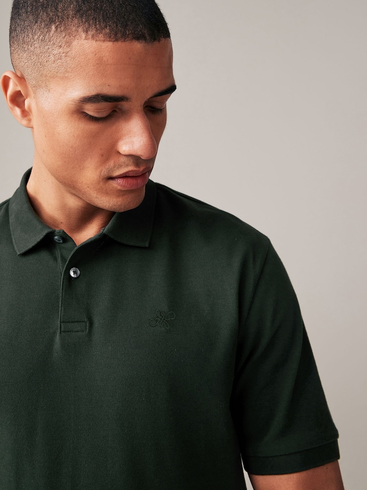 Olive Green Regular Fit Short Sleeve Pique Polo Shirt - Image 1 of 8