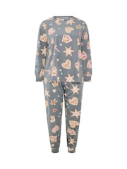 Yours Curve Grey Gingerbread Fleece Pyjama Set - Image 5 of 6