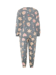 Yours Curve Grey Gingerbread Fleece Pyjama Set - Image 6 of 6
