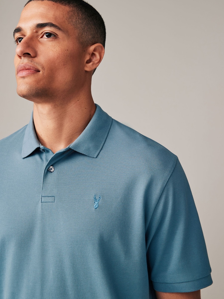 Blue Mid Regular Fit Short Sleeve Pique Polo Shirt - Image 1 of 8