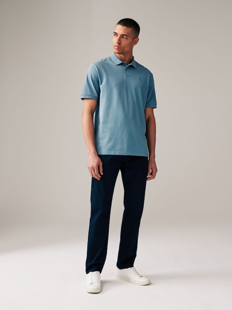 Blue Mid Regular Fit Short Sleeve Pique Polo Shirt - Image 2 of 8