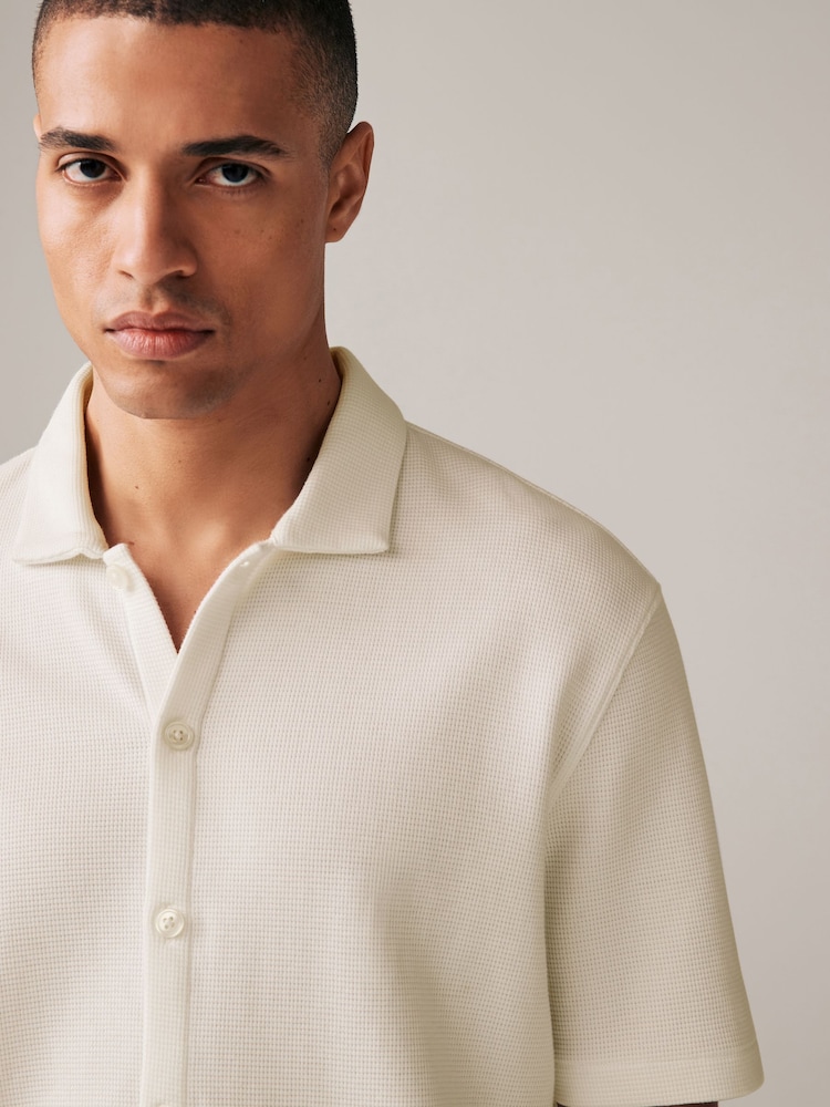 White 100% Cotton Textured Waffle Jersey Shirt - Image 1 of 6