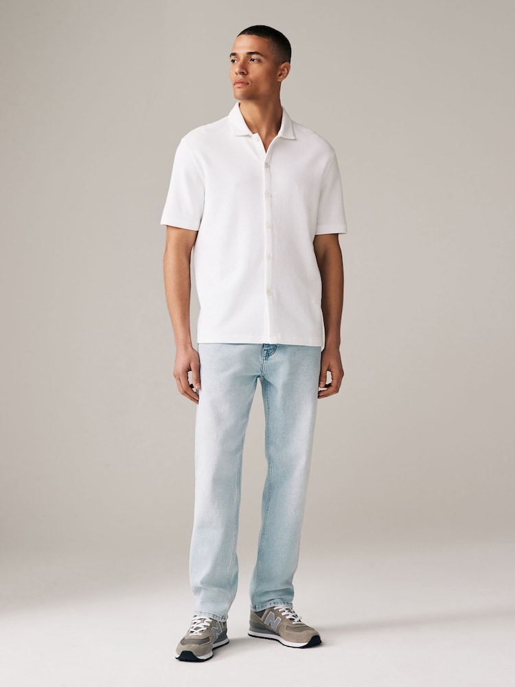 White 100% Cotton Textured Waffle Jersey Shirt - Image 2 of 6