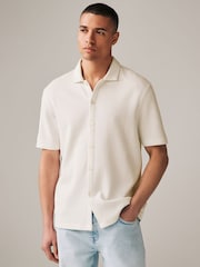 White 100% Cotton Textured Waffle Jersey Shirt - Image 4 of 6
