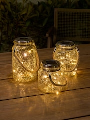 Clear Set of 3 Solar Glass Lanterns Outdoor Light - Image 1 of 6