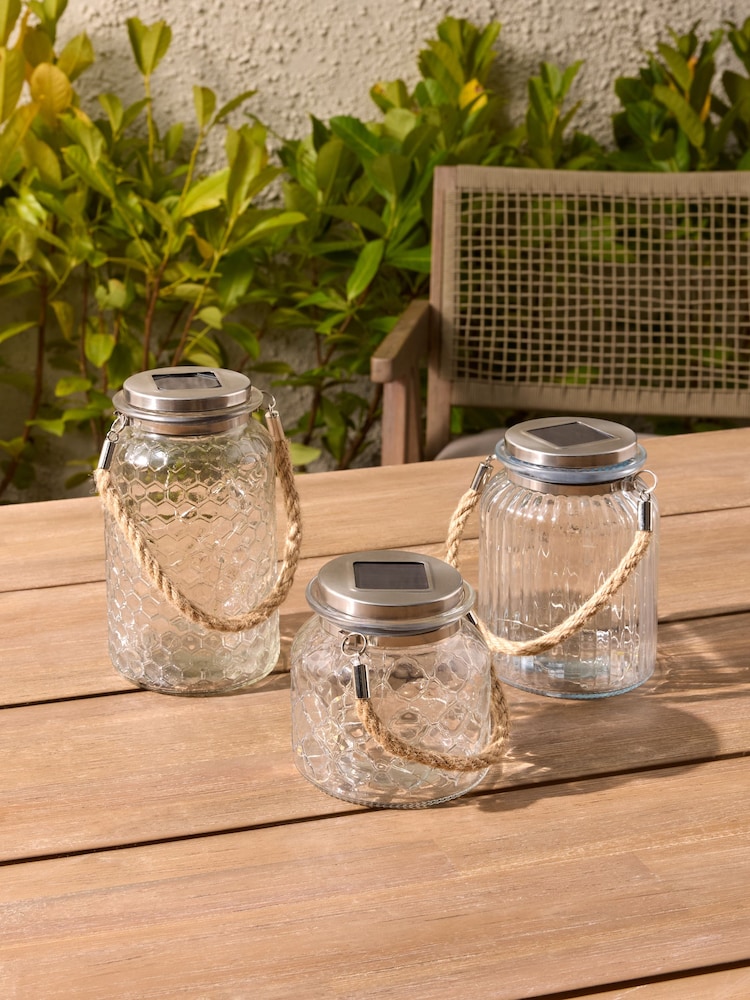 Clear Set of 3 Solar Glass Lanterns Outdoor Light - Image 2 of 6