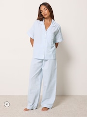 PixieGirl Petite Blue Stripe Wide Leg Pyjamas Set - Image 1 of 6