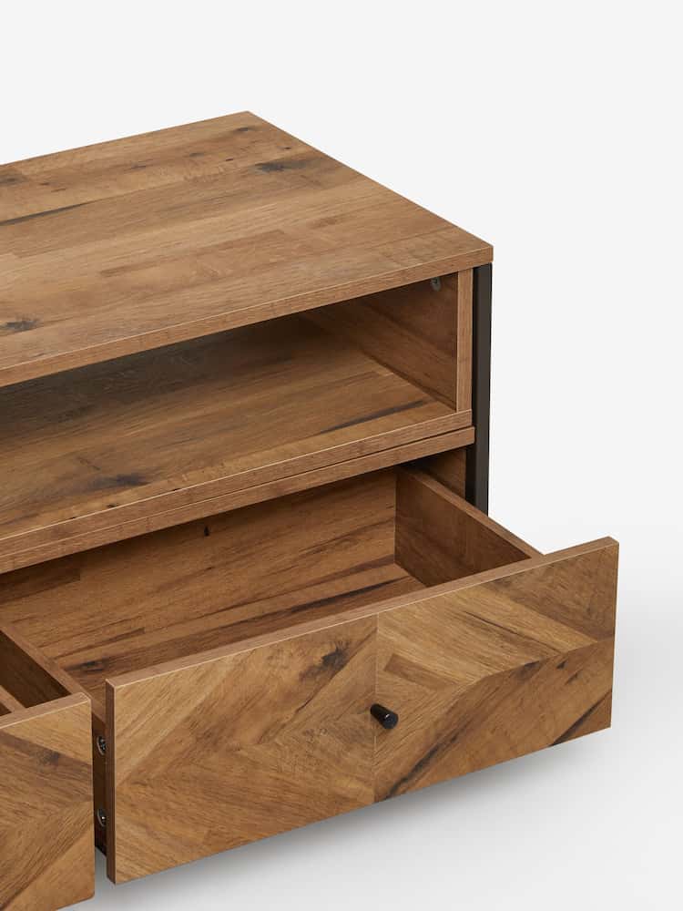 Dark Bronx Chevron Oak Effect Extending TV Unit, Up to 70 Inch - Image 13 of 13 Dark Bronx Chevron Oak Effect Extending TV Unit, Up to 70 Inch - Image 13 of 13