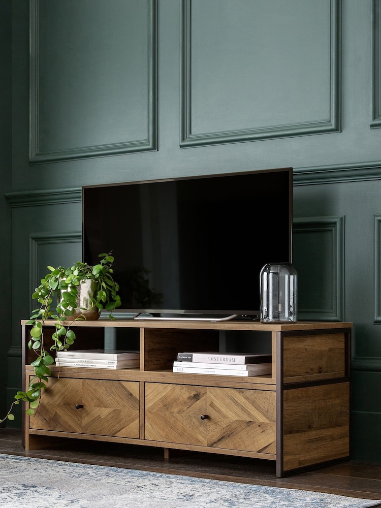 Dark Bronx Chevron Oak Effect Extending TV Unit, Up to 70 Inch - Image 8 of 8