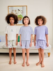 Bleu/blanc à fleurs - Pyjama court 3 Pack (3-16ans) - Image 1 de 11