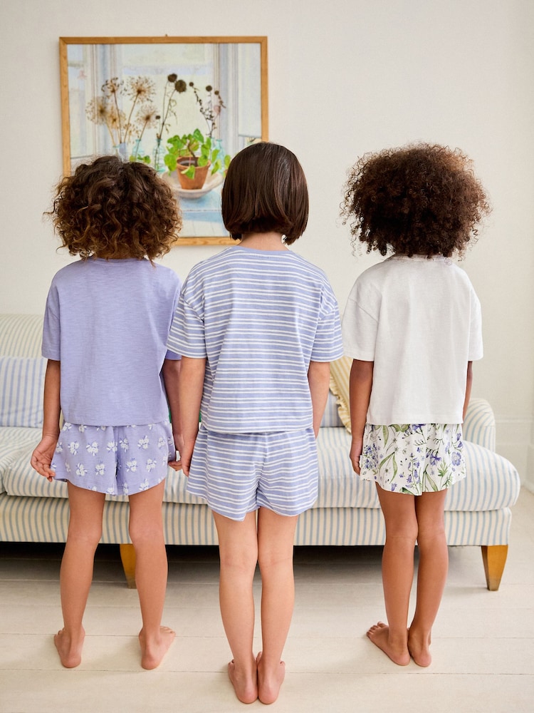 Blue/White Floral Short Pyjamas 3 Pack (9mths-16yrs) - Image 3 of 11