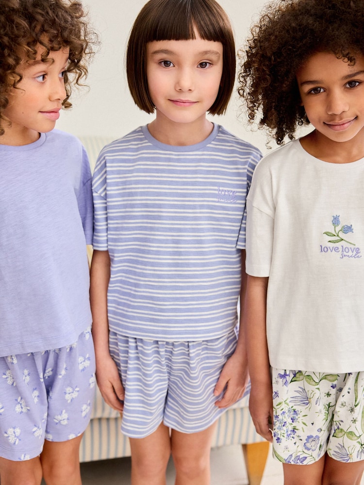 Blue/White Floral Short Pyjamas 3 Pack (9mths-16yrs) - Image 4 of 11