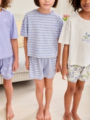 Bleu/blanc à fleurs - Pyjama court 3 Pack (3-16ans) - Image 5 de 11