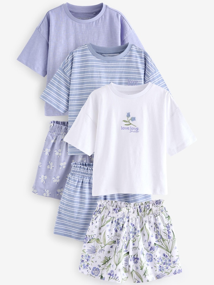Blue/White Floral Short Pyjamas 3 Pack (9mths-16yrs) - Image 6 of 11