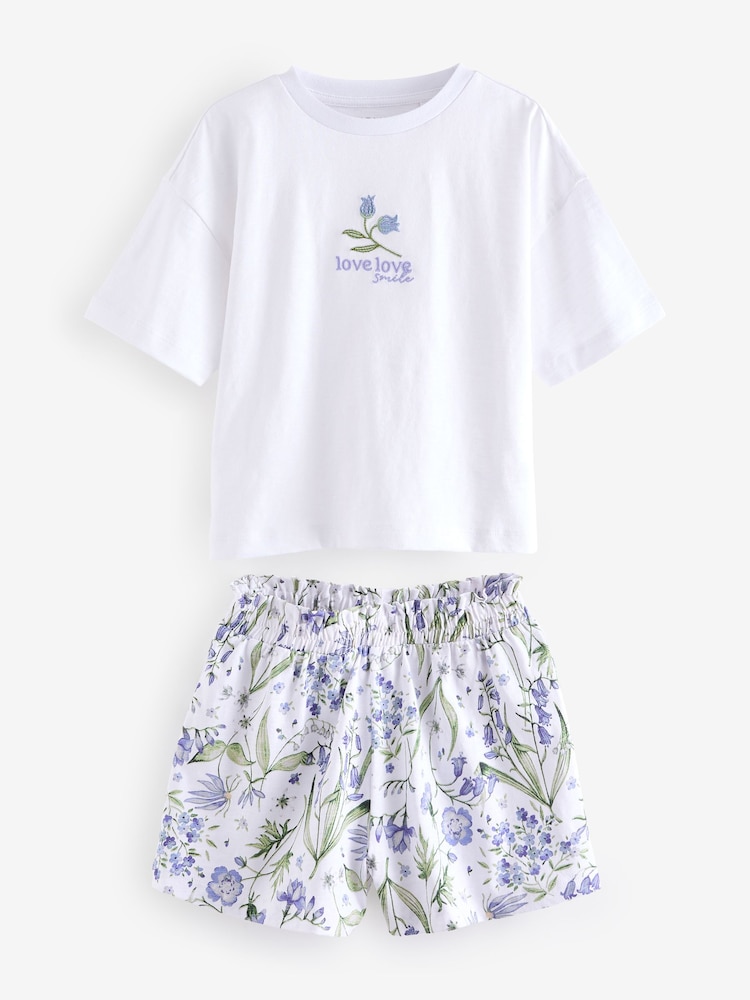 Blue/White Floral Short Pyjamas 3 Pack (9mths-16yrs) - Image 9 of 11