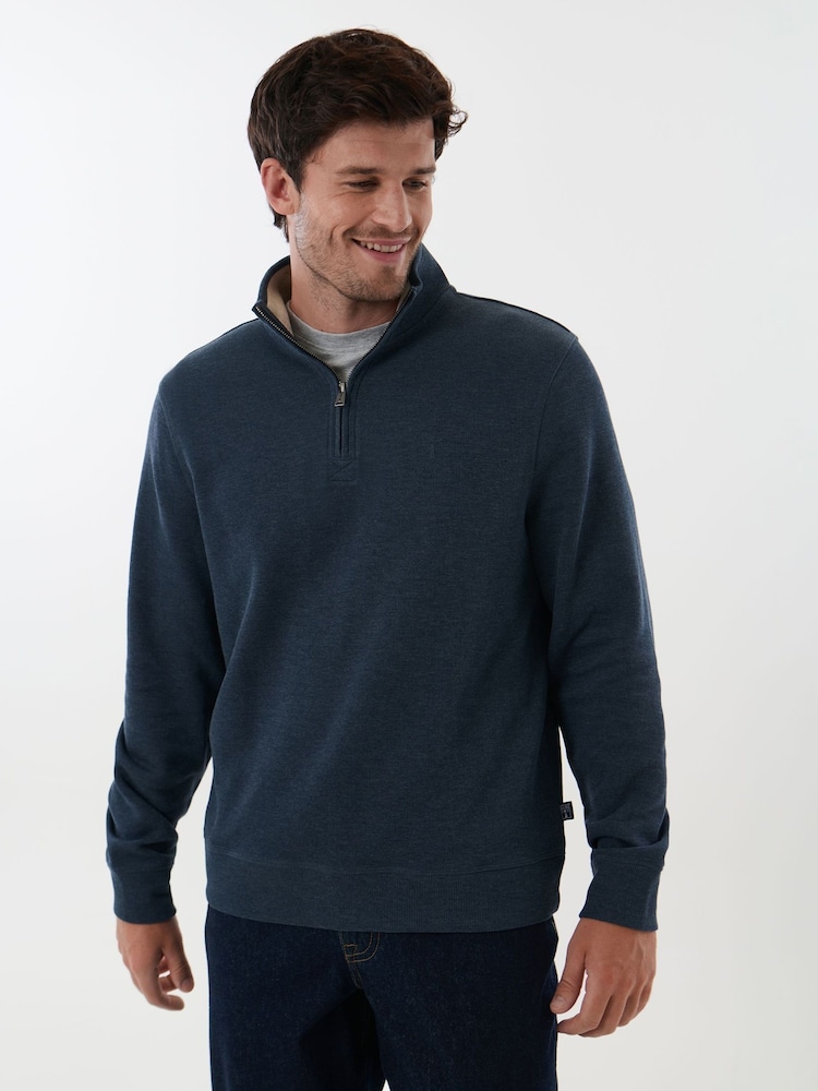 Saltwell Blue Jersey Ribbed Quarter Zip Fleece - Image 1 of 7 Saltwell Blue Jersey Ribbed Quarter Zip Fleece - Image 1 of 7