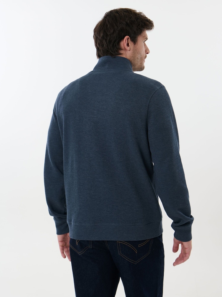 Saltwell Blue Jersey Ribbed Quarter Zip Fleece - Image 2 of 7 Saltwell Blue Jersey Ribbed Quarter Zip Fleece - Image 2 of 7