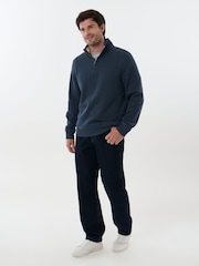 Saltwell Blue Jersey Ribbed Quarter Zip Fleece - Image 3 of 7