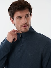 Saltwell Blue Jersey Ribbed Quarter Zip Fleece - Image 4 of 7
