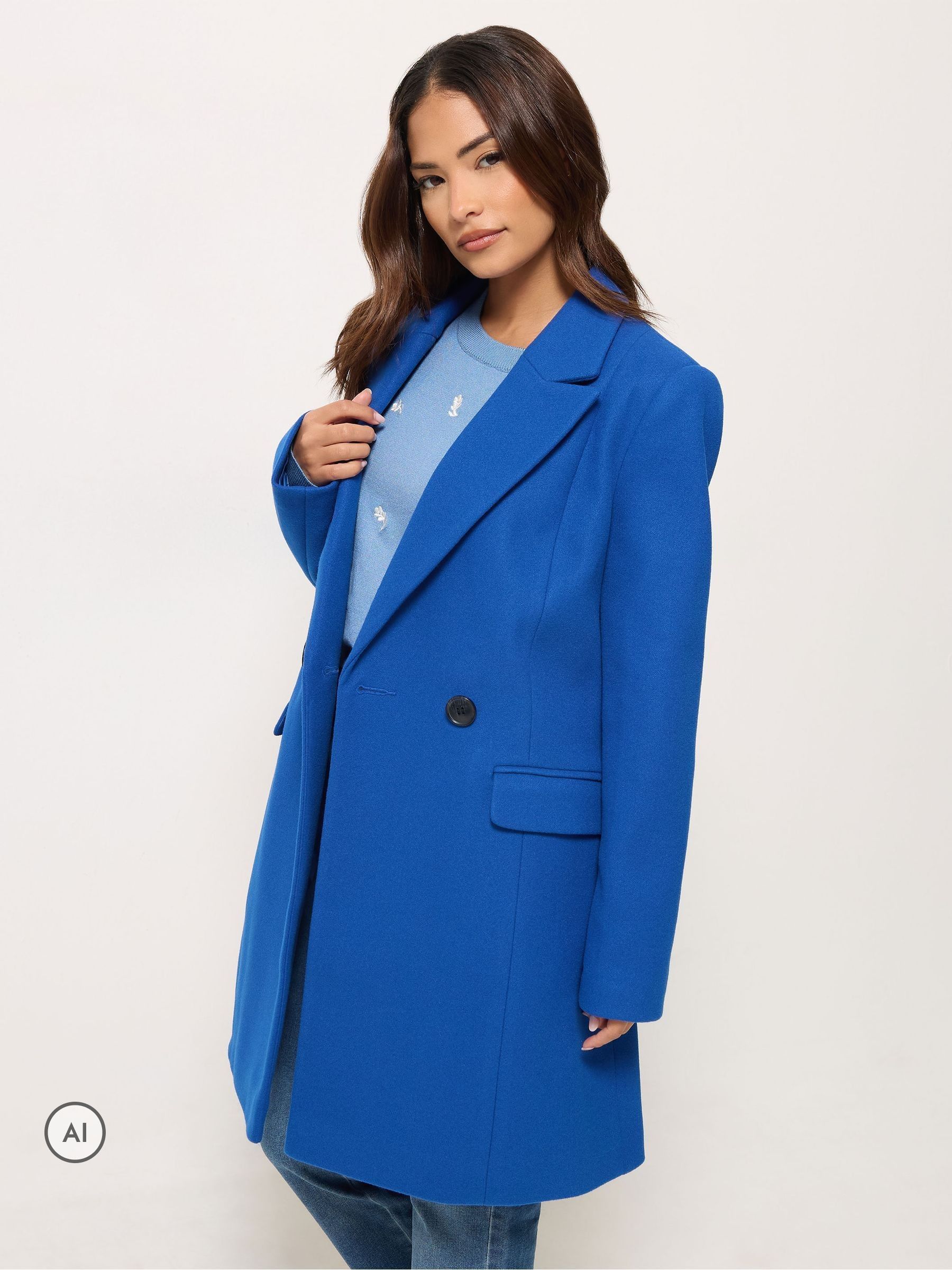 M & Co Women's Blue Petite Double Breasted Coat