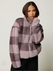 PixieGirl Petite Purple Check Zip Through Fleece - Image 2 of 6