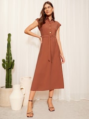 Friends Like These Rust Red Short Sleeve Button Detail Utility Dress - Image 2 of 4