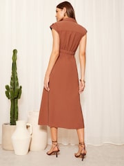 Friends Like These Rust Red Short Sleeve Button Detail Utility Dress - Image 3 of 4