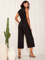 Friends Like These Black Sleeveless Utility Button Front Tie Waist Jumpsuit - Image 4 of 4