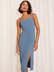 Friends Like These Navy Blue Strappy Linen Tailored Fitting Midi Dress - Image 2 of 4