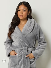 PixieGirl Petite Grey Super Luxe Hooded Dressing Gown - Image 4 of 6