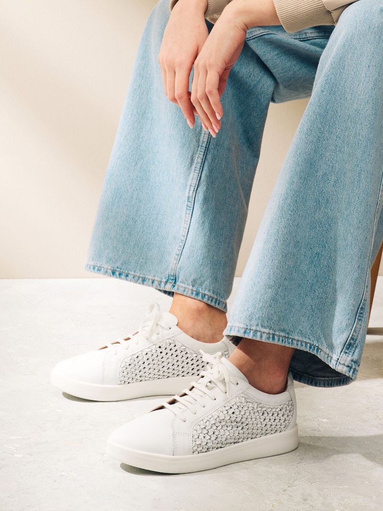 White Signature Leather Weave Lace-Up Trainers - Image 2 of 8
