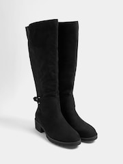 Yours Curve Black Wide Fit Stretch Buckle Knee High Boots - Image 2 of 3