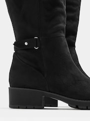 Yours Curve Black Wide Fit Stretch Buckle Knee High Boots - Image 3 of 3