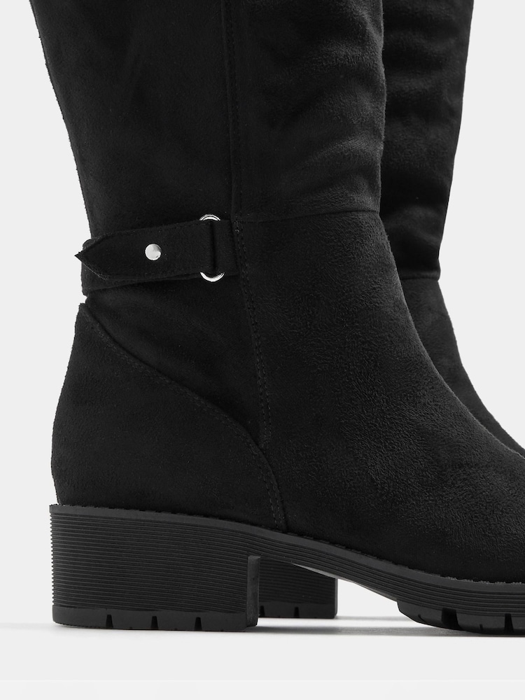 Yours Curve Black Wide Fit Stretch Buckle Knee High Boots - Image 3 of 3 Yours Curve Black Wide Fit Stretch Buckle Knee High Boots - Image 3 of 3