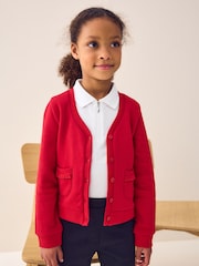 Red Cotton Rich Frill Pocket Jersey School Cardigan (3-16yrs) - Image 1 of 6