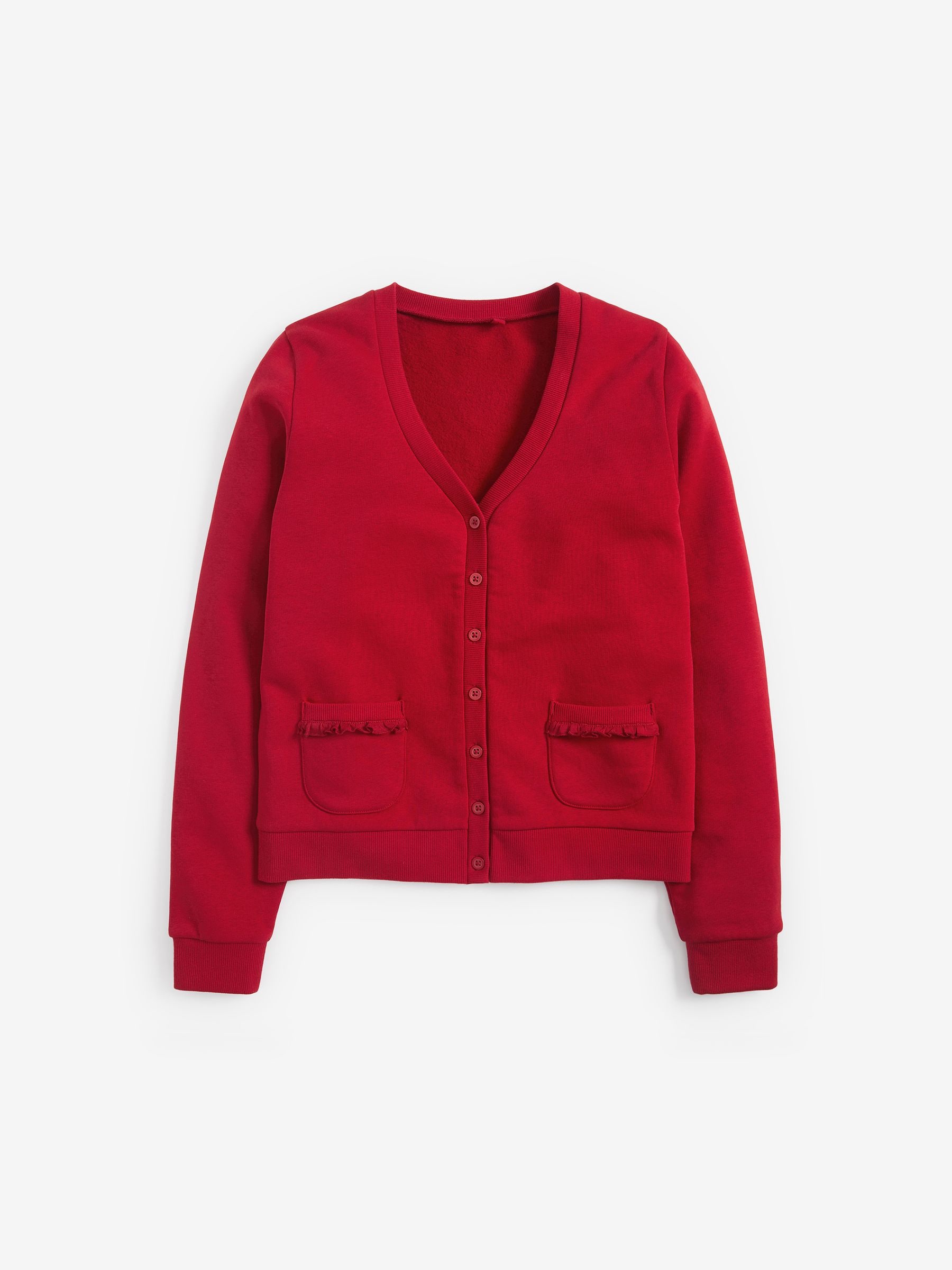 Red Cotton Rich Frill Pocket Jersey School Cardigan 3 16yrs