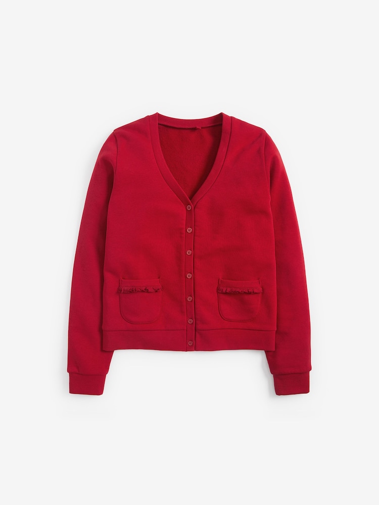 Red Cotton Rich Frill Pocket Jersey School Cardigan (3-16yrs) - Image 4 of 6