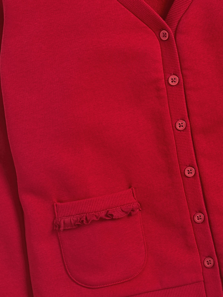 Red Cotton Rich Frill Pocket Jersey School Cardigan (3-16yrs) - Image 7 of 7