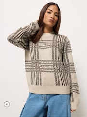 내추럴 - PixieGirl Petite Check Knitted Jumper - 6의 이미지 1