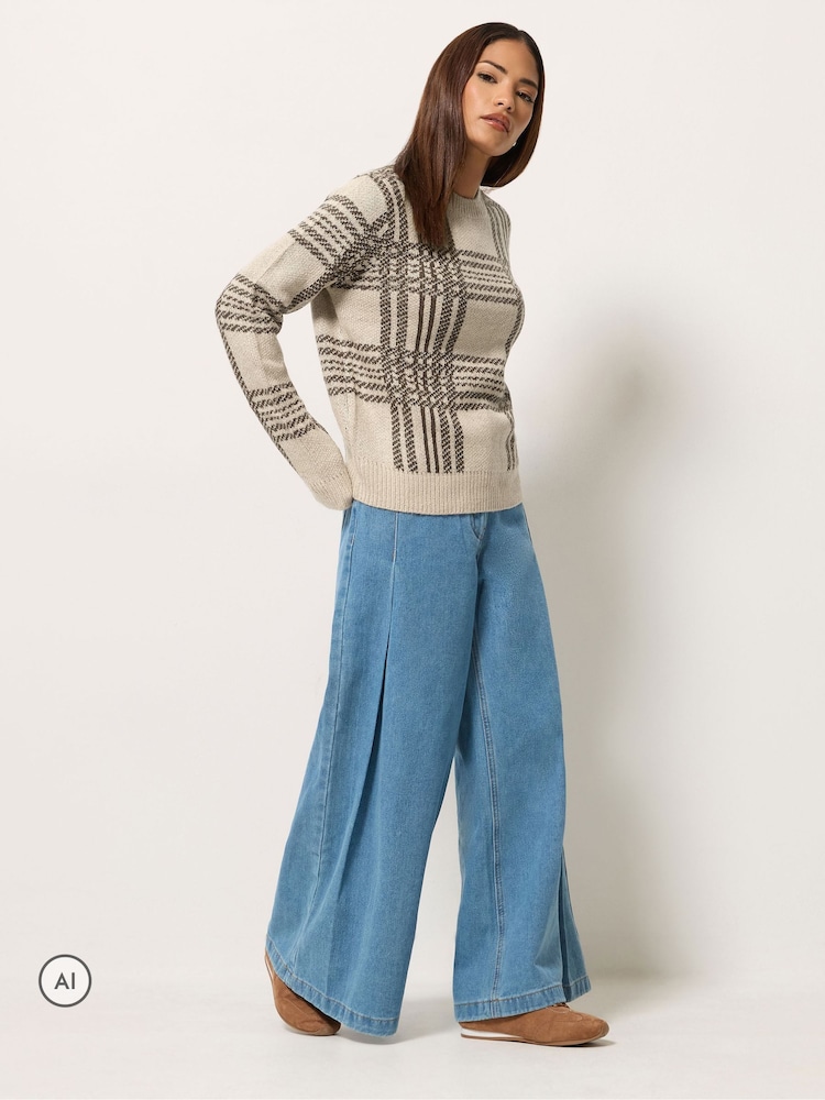 내추럴 - PixieGirl Petite Check Knitted Jumper - 6의 이미지 2