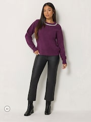 M&Co Purple Petite Diamond Trim Jumper - Image 3 of 6