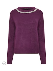 M&Co Purple Petite Diamond Trim Jumper - Image 5 of 6