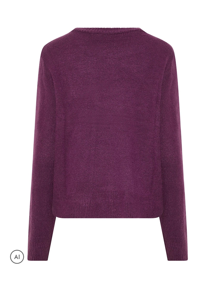M&Co Purple Petite Diamond Trim Jumper - Image 6 of 6 M&Co Purple Petite Diamond Trim Jumper - Image 6 of 6