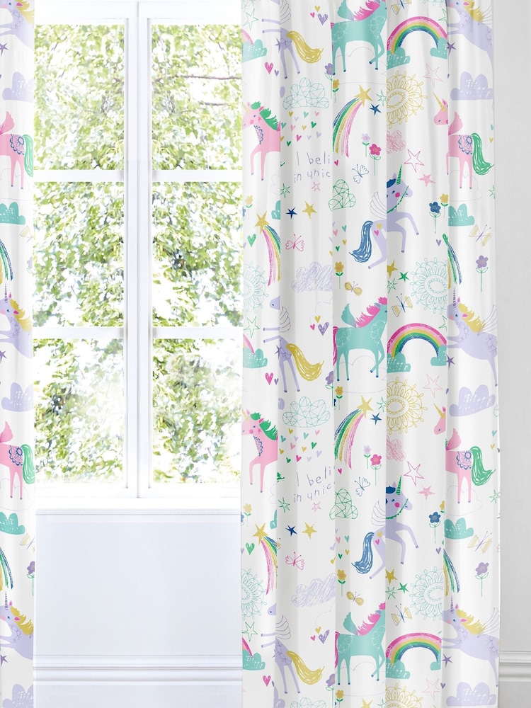 Bedlam Rainbow Unicorn Pencil Pleat Curtains - Image 1 of 1