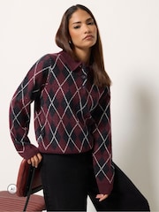 PixieGirl Petite Red Argyle Collar Jumper - Image 1 of 6