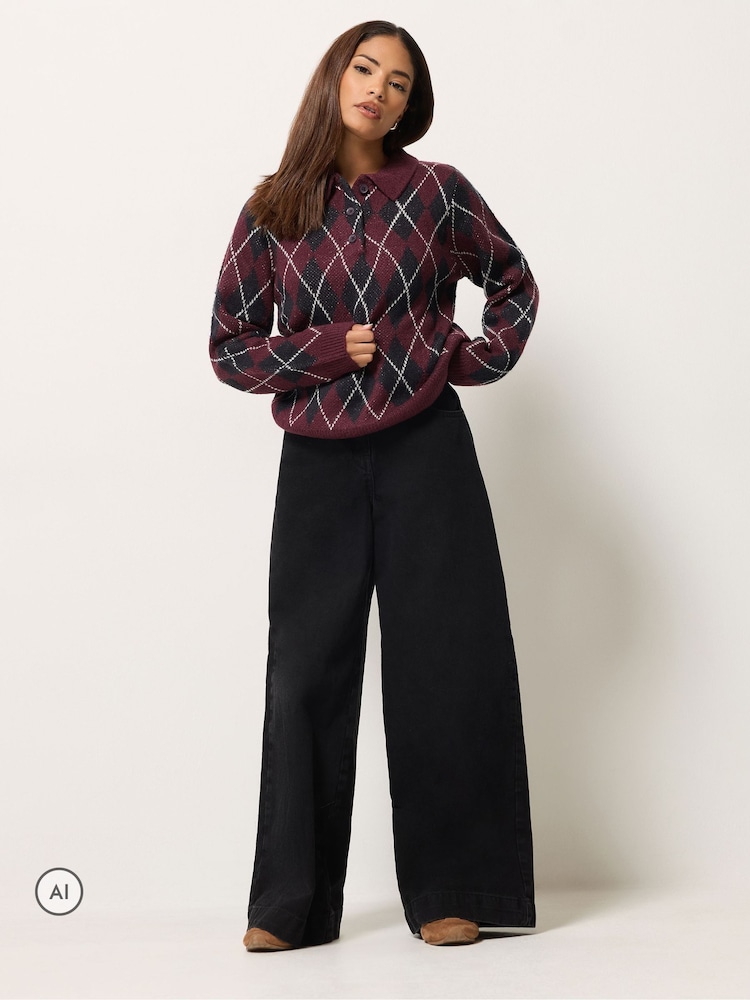 PixieGirl Petite Red Argyle Collar Jumper - Image 2 of 6