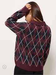 PixieGirl Petite Red Argyle Collar Jumper - Image 3 of 6