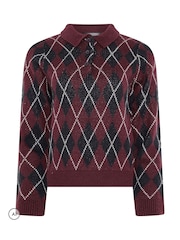 PixieGirl Petite Red Argyle Collar Jumper - Image 5 of 6