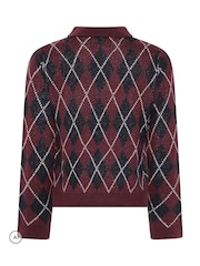 PixieGirl Petite Red Argyle Collar Jumper - Image 6 of 6